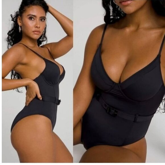 NWT Good American Wire Cup Belted One Piece Swimsuit in Black - Size 5 (2XL) - Picture 11 of 12